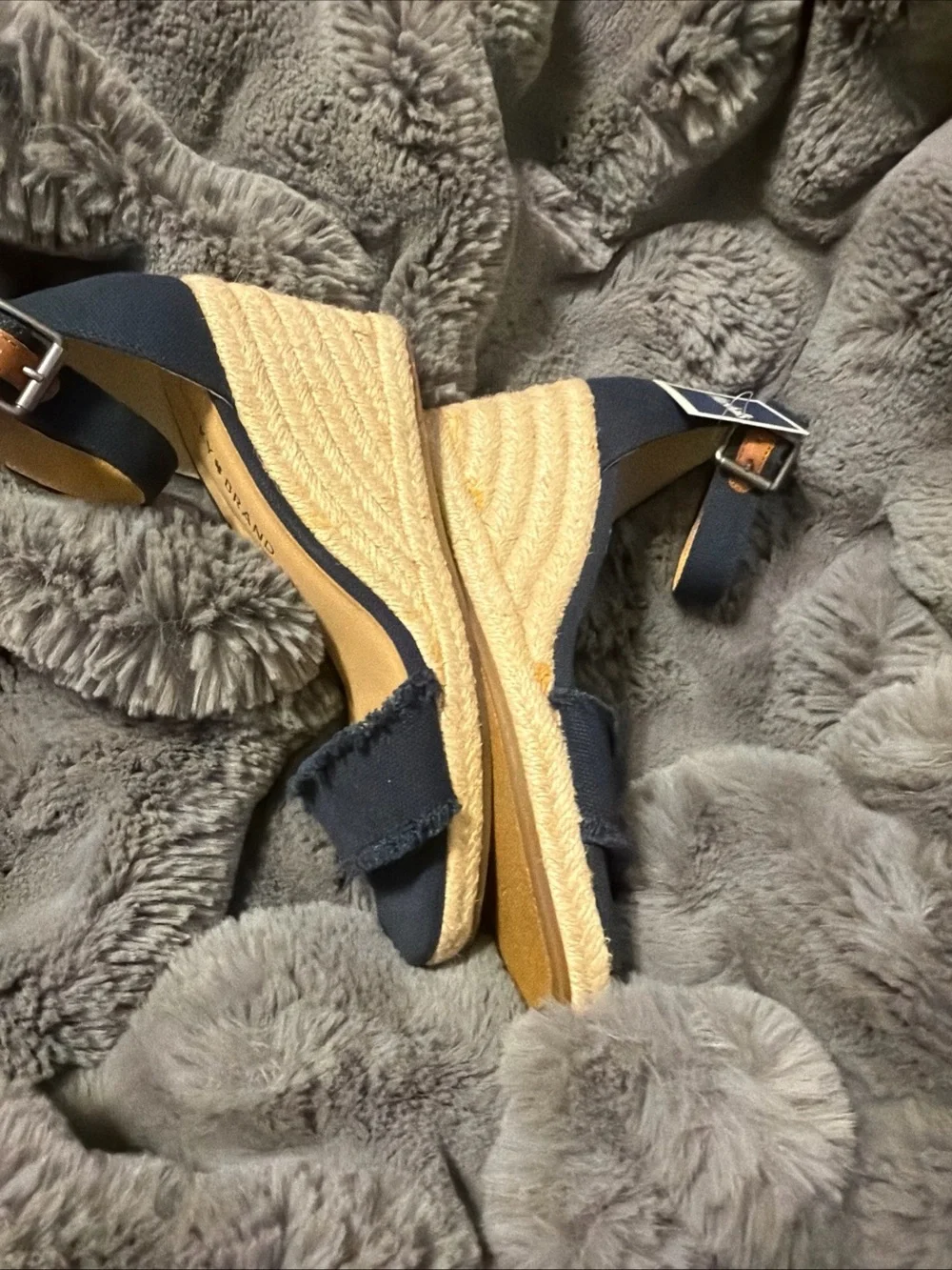 Lucky Brand Navy Frayed Espadrille Wedge Sandals